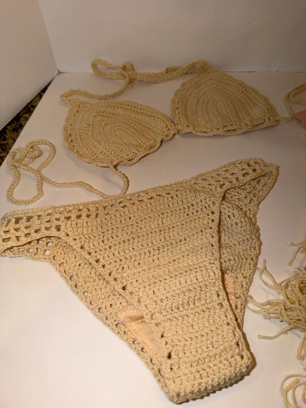 Micas Crocheted Triangle Bikini Set in Beige size small NWT - Picture 2 of 3